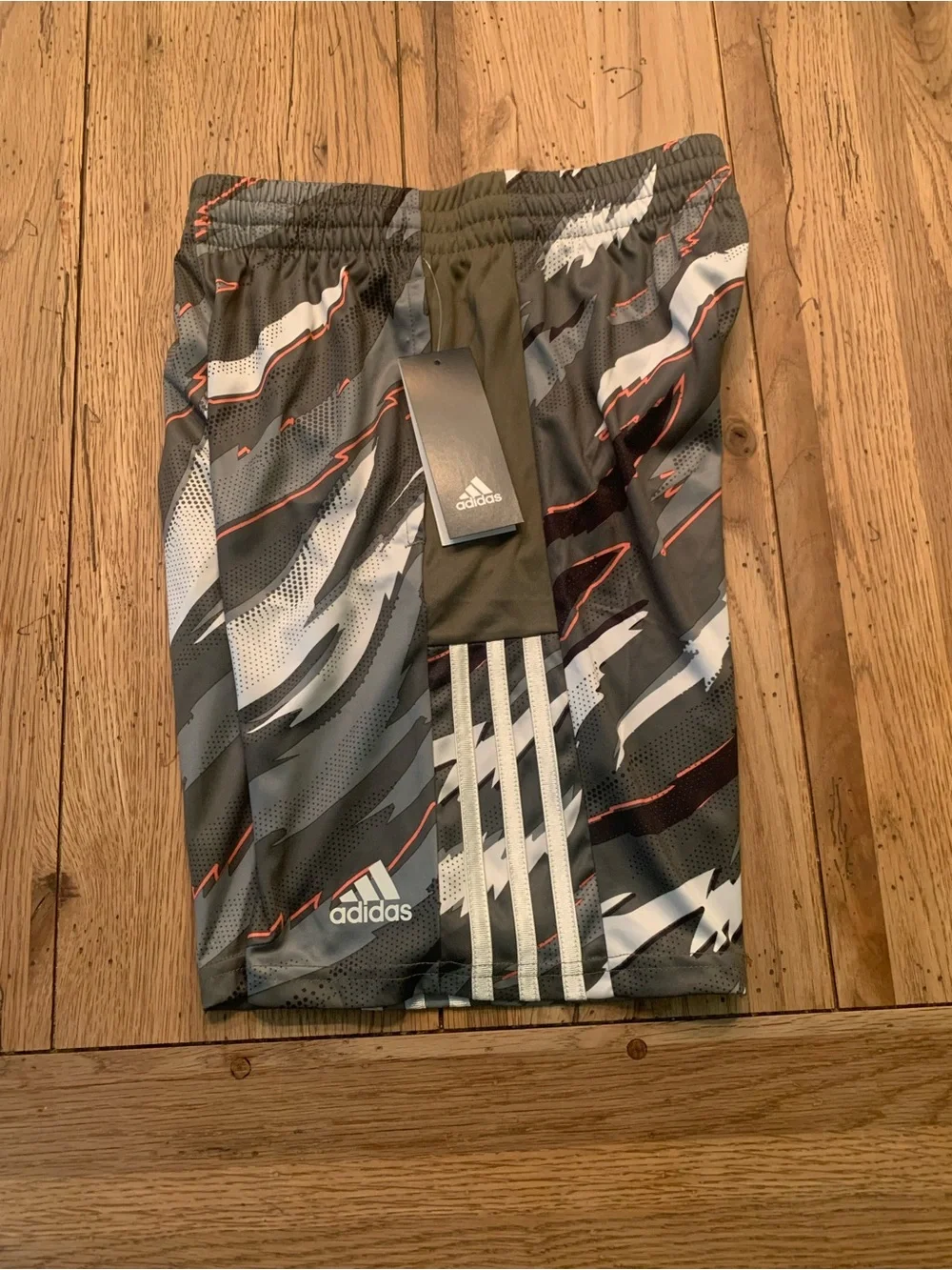 adidas Boys' Olive, Gray & White Performance Shorts with Orange Accents